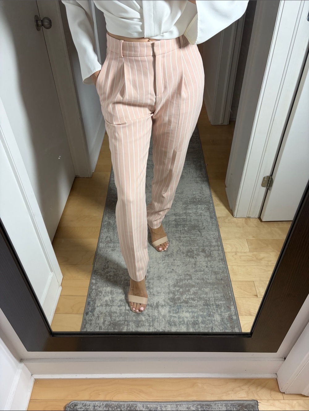 Hugo Boss Blush Pink Pinstripe High-Waist Trousers